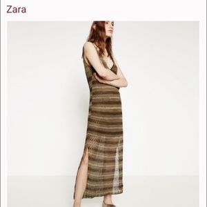 Zara Knit Maxi V Neck Dress Brown Tan Small